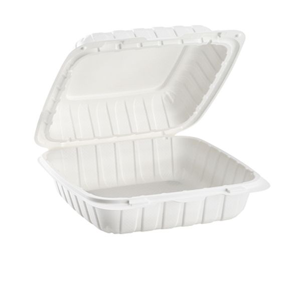 Royalty Eco White 9x9 1 Compartment MFPP Hinged Container