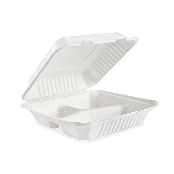 Royalty Eco White 9x9 3 Compartment MFPP Hinged Container